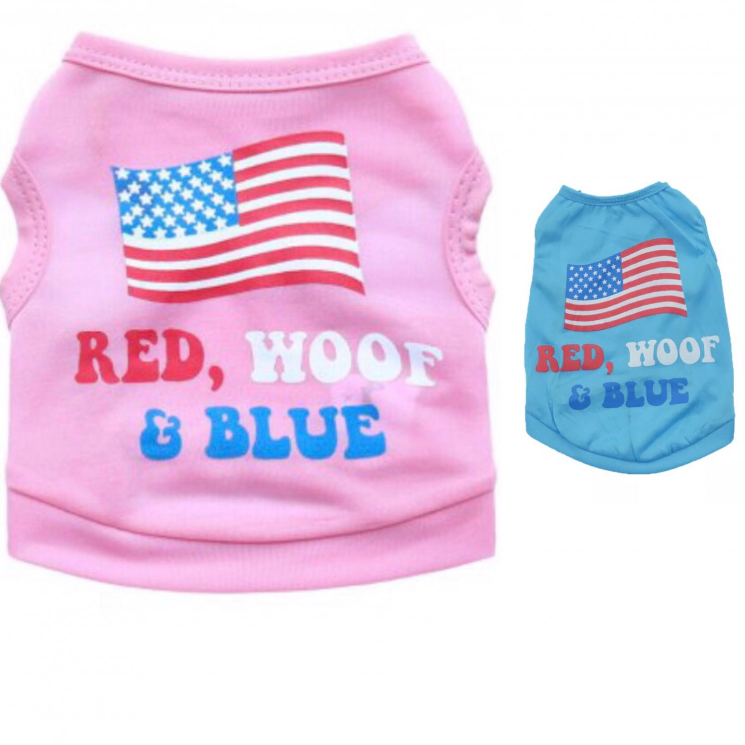 Red, Woof & Blue Pet Tank Top XS-L Puppy Dog Clothes Shirt American Flag 4th of July Apparel