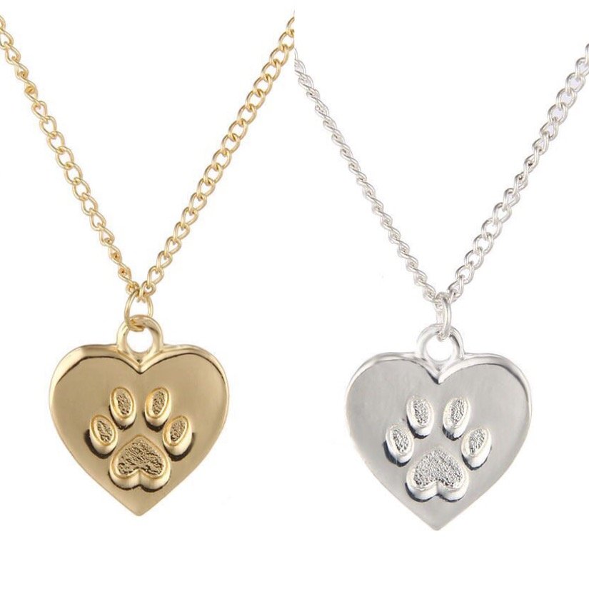Paw Print Claw Heart Pendant Necklace Charm Cat Lover Pet Kitten Cat Animal Footprint Jewelry