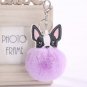 Boston Terrier French Bulldog Keychain Pet Puppy Dog Artificial Rabbit Fur Furry Ball Key Chain