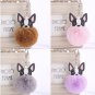 Boston Terrier French Bulldog Keychain Pet Puppy Dog Artificial Rabbit Fur Furry Ball Key Chain