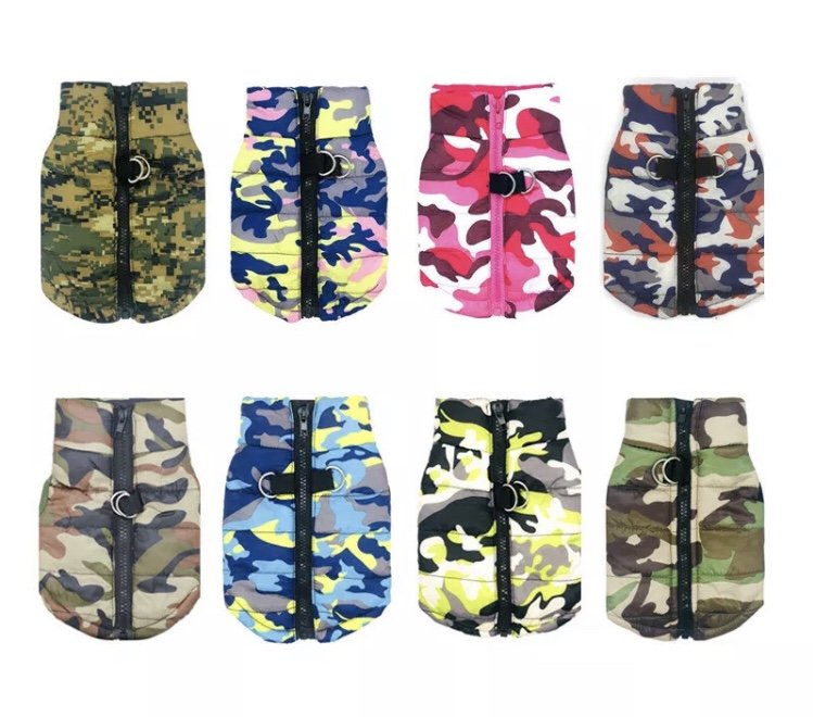 Padded Camo Pet Vest XS-XL Waterproof Camouflage Print Jacket Puppy Dog Key Ring Outdoor Clothes
