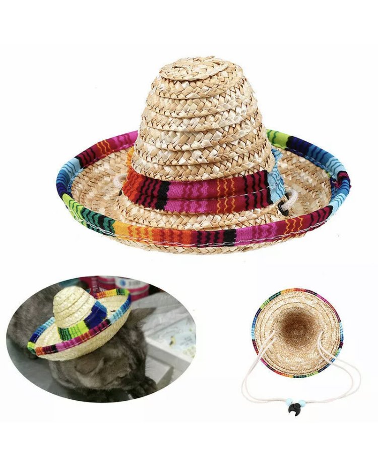 Multicolor Pet Straw Hat Sombrero Mexican Puppy Dog Cat Cinco De Mayo Holiday Accessories