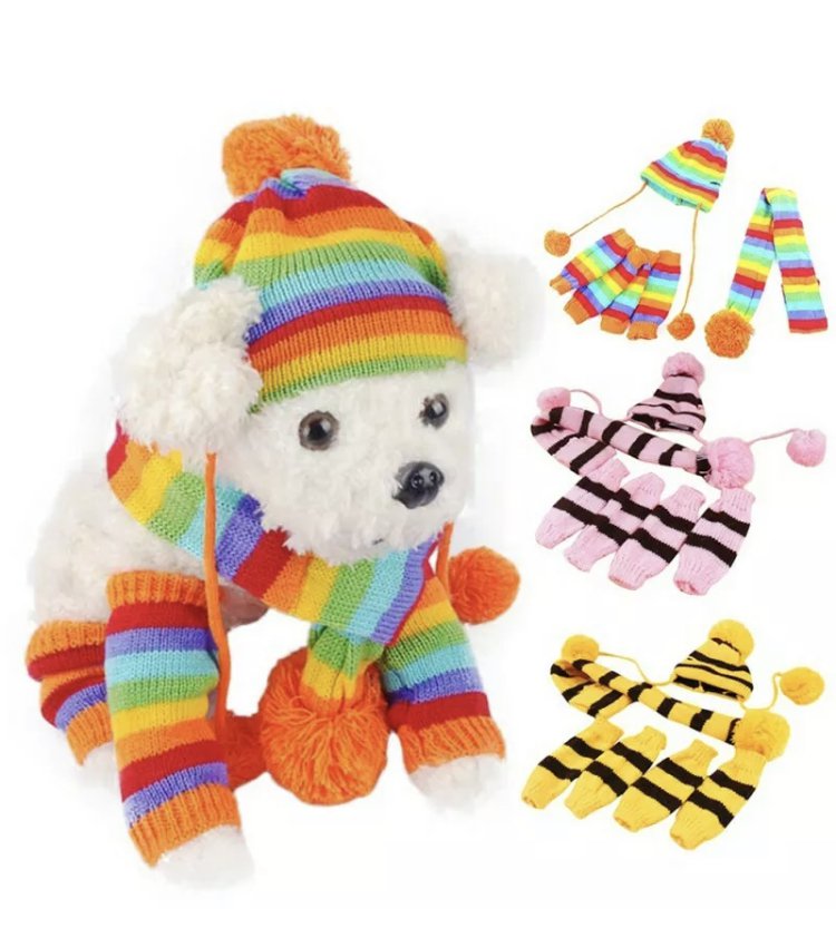 3pc Pet Warm Winter Knitted Outfit XS-L Hat Scarf Socks Set puppy Dog Cat Accessories