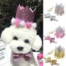 3D Pet Birthday Crown Bow Tie Set Rose Flower Hat Headwear Dog Cat Special Event Party Accessories