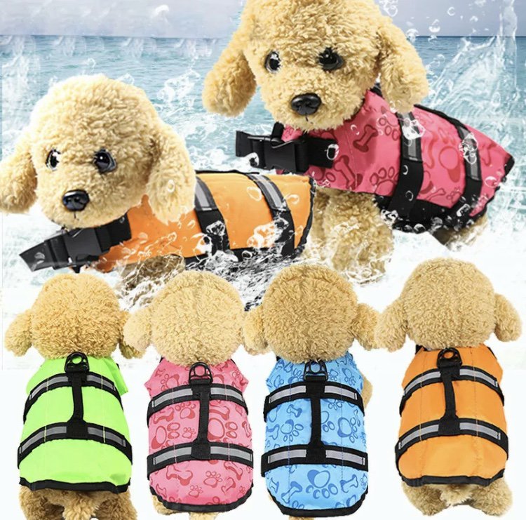 Pet Dog Swimming Life Jacket XXS-XL Top Stripe Reflective Preserver Pet Supplies