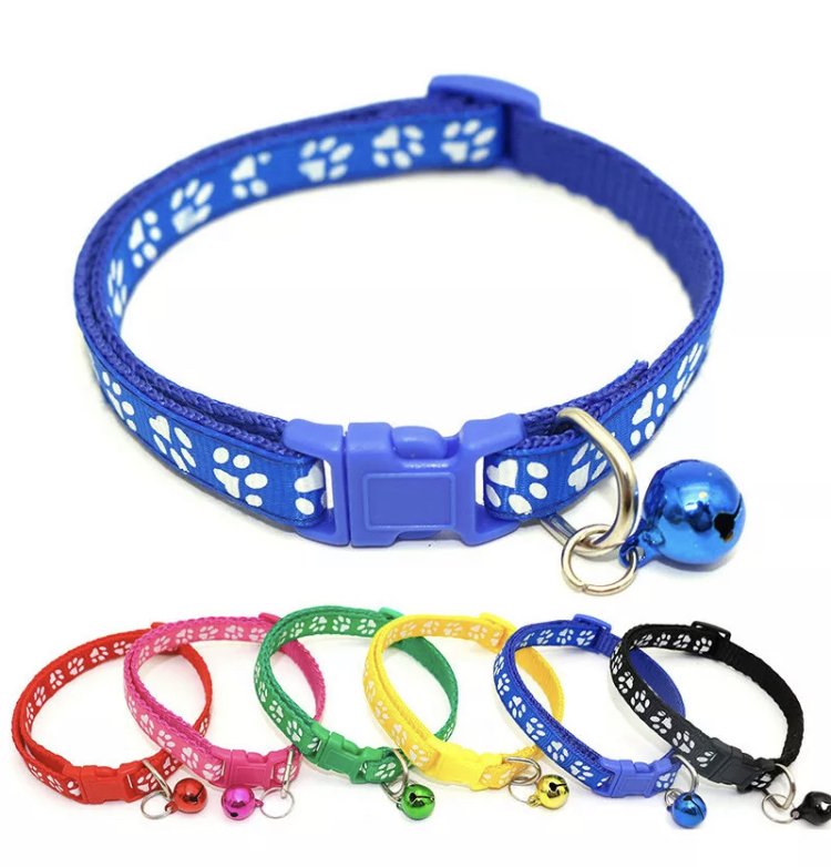 Paw Print Pet Collar Bell Charm Puppy Dog Cat Safety Buckle Neck Strap  Printed Collars