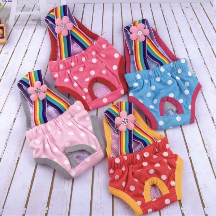 Pet Diaper Pants Suspenders XXS-XL Sanitary Polka Dot Rainbow Physiological Girl Puppy Dog Supplies
