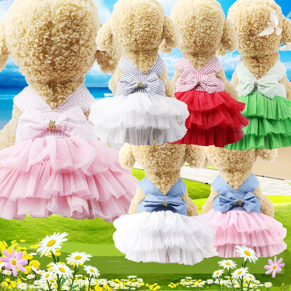 Bow Tutu Lace Skirt Pet Dress XS-2XL Puppy Dog Princess Costume Cat Pretty Fancy Cute Clothes