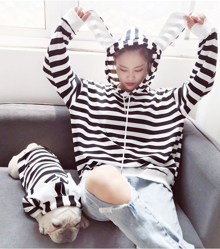 Matching Bunny Ears Pet Parent Hoodies S-4XL Puppy Dog Costume Striped Sweatshirt Clothes