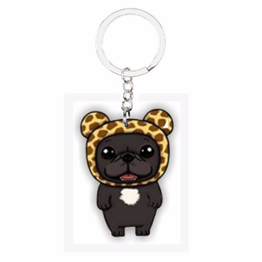 Acrylic French BullDog Leopard Keychain Pendant Collectible Car Bag Keyring Pet Puppy Dog Accessory
