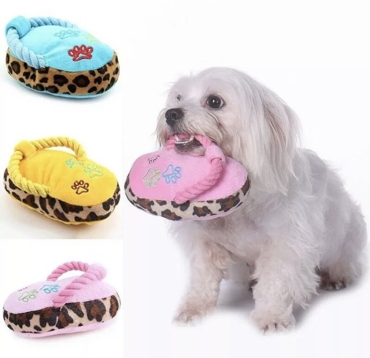 Slipper-shaped Plush Pet Toy Puppy Dog Slipper Sandal Shoe Interactive Play Chew Toys