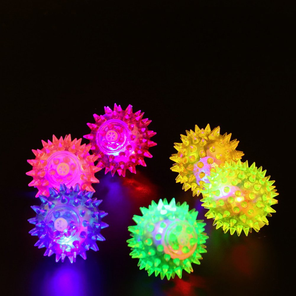 Spikey LED Flashing Glowing Rubber Ball Hedgehog Puppy Dog Cat Pet Training Squeaky Sound Chew Toy