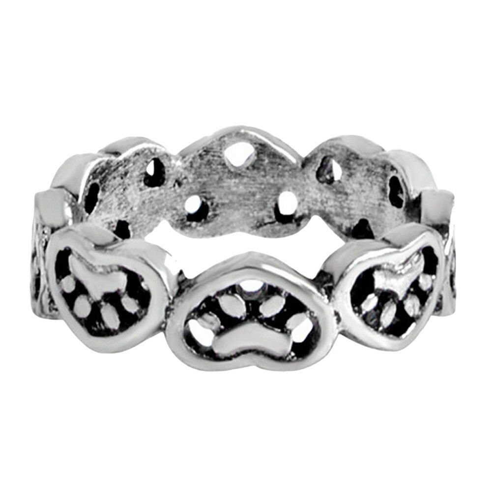 Paw Print Connected Heart Hollow Ring Pet Puppy Dog Cat Animal Love Rings Gift Accessory Jewelry