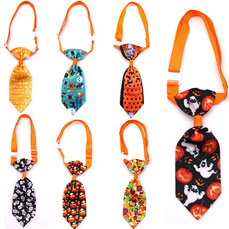 Graphic Halloween Pet Adjustable Necktie Puppy Dog Cat Holiday Prop Neck Tie Collar Accessories