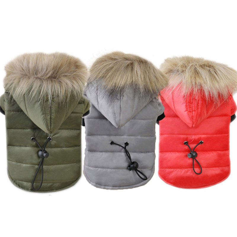 Furry Hood Padded Pet Jacket XS-XL Hoodie Puppy Dog Kitten Cat Warm Coat Jacket Winter Clothes