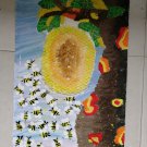 Gouache bee and honeycomb drawing by hands