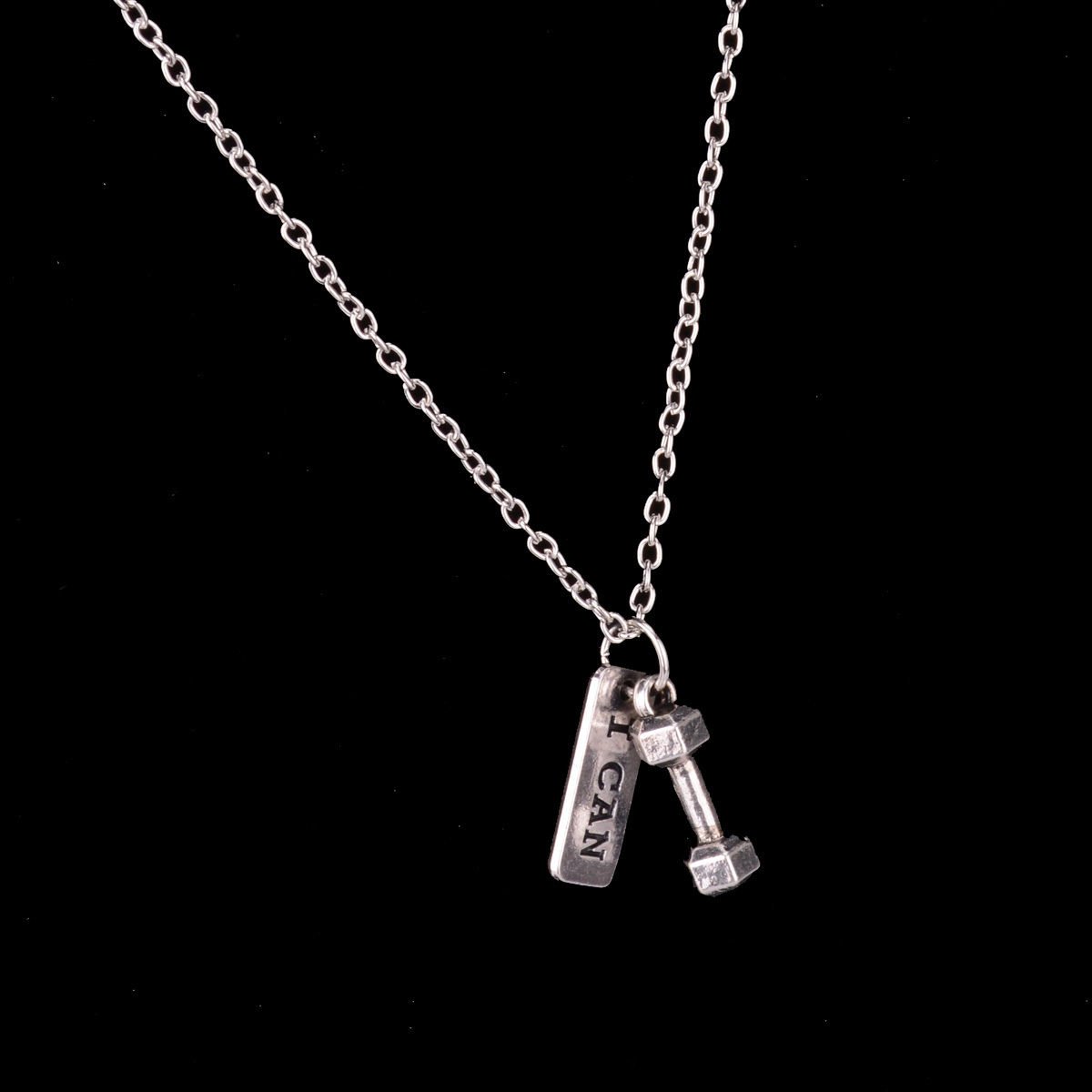 I Can & Dumbbell Necklace Charms Chain Fitness Gym Weightlifting