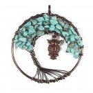Natural Turquoise Howite Chip Beads Crystal Chakra Healing Tree Of Life Copper Owl Pendant Necklace