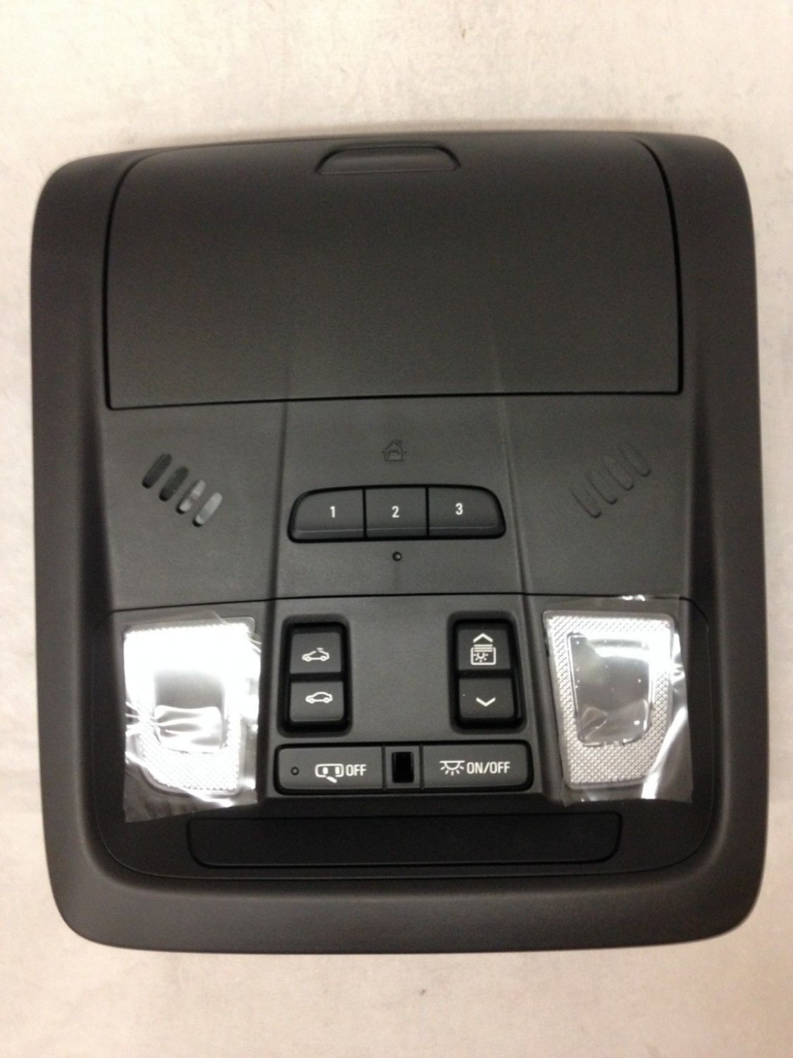 Acadia overhead console w/ HomeLink garage door opener, sunroof, storage. Black
