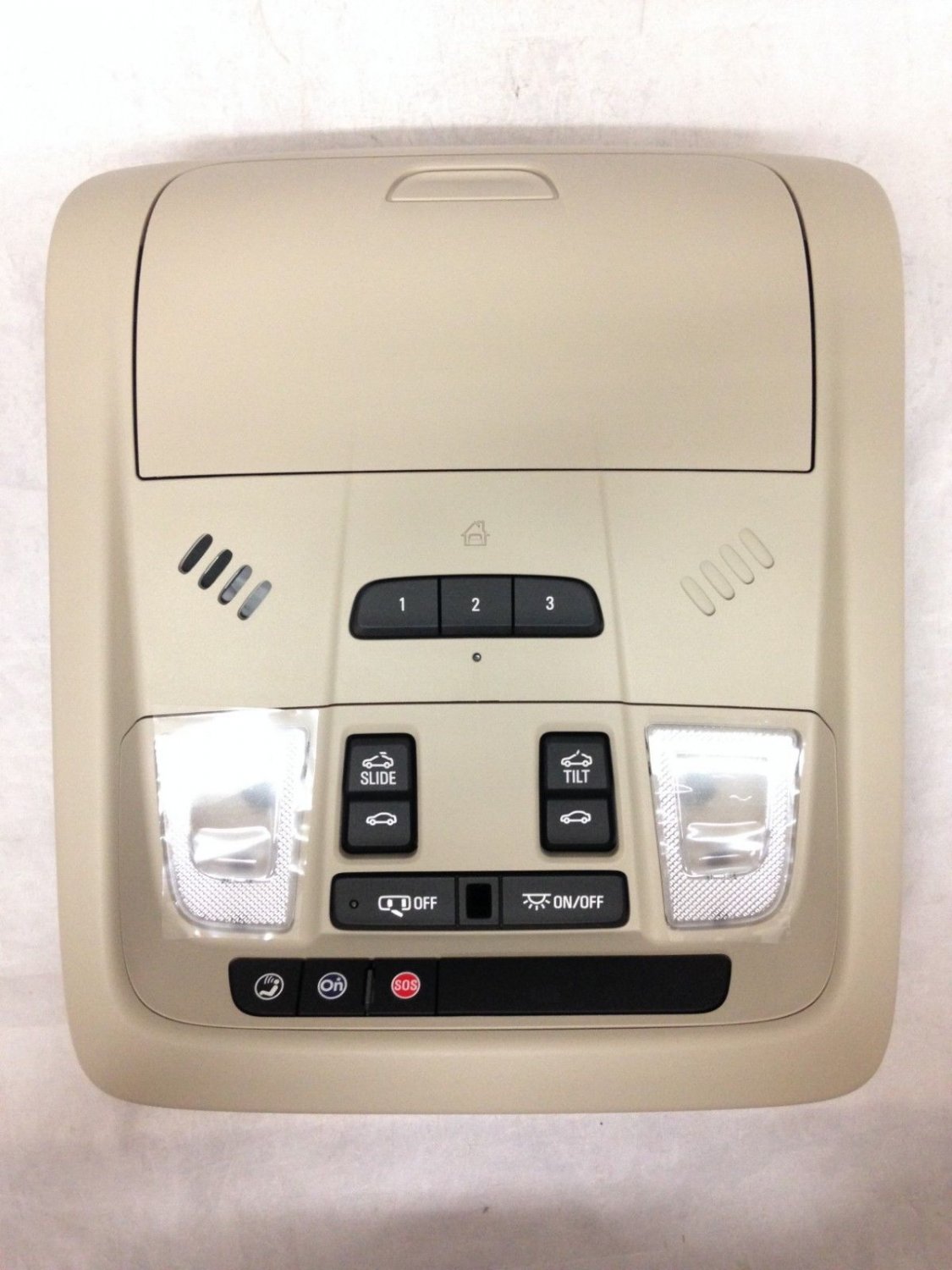 Acadia overhead console. HomeLink Garage Door Opener, Sunroof, OnStar. Shale