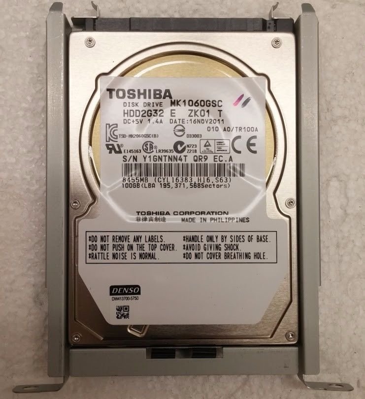 100GB Toshiba Hard Drive as found in Denso navigation GPS nav radios + laptops