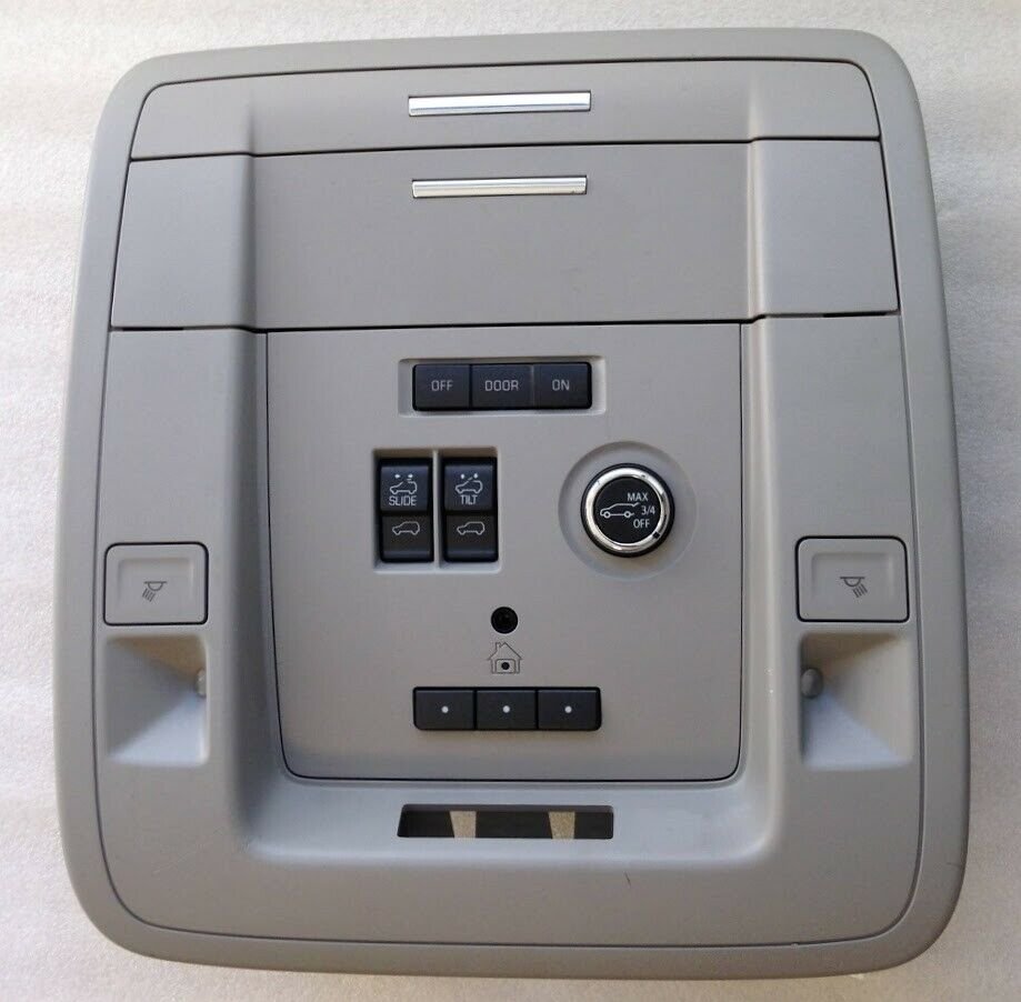 GM grey overhead roof console with HomeLink door opener, liftgate knob