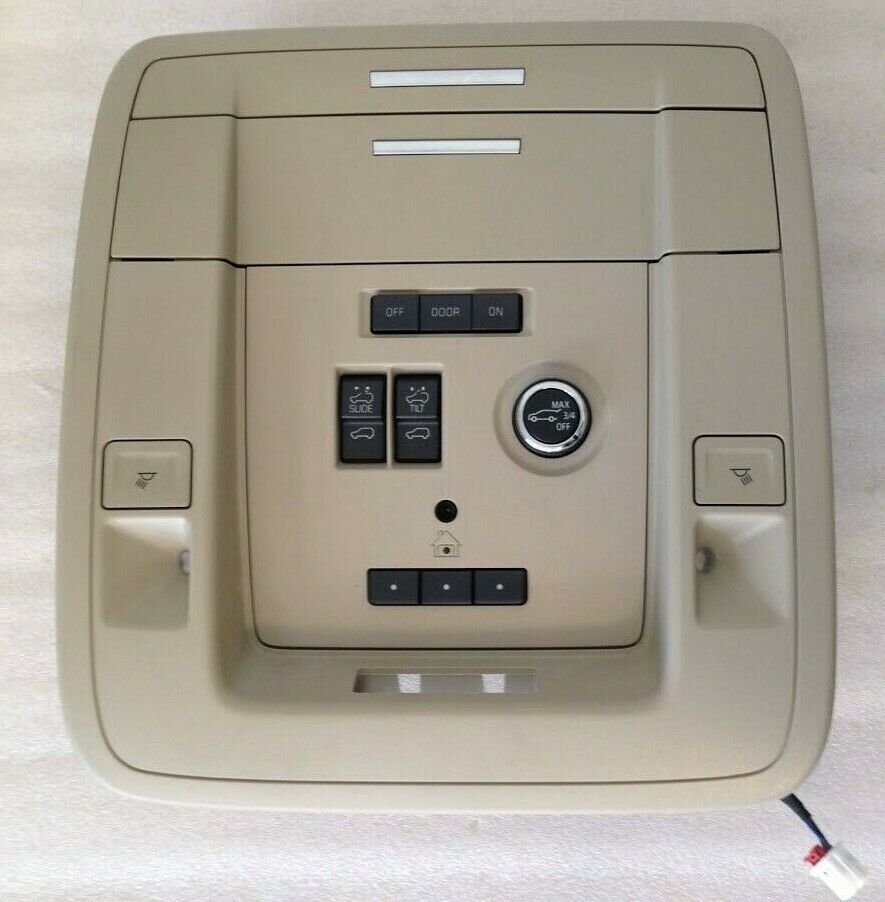GM tan overhead roof console w/ HomeLink door opener, liftgate knob, sunroof etc
