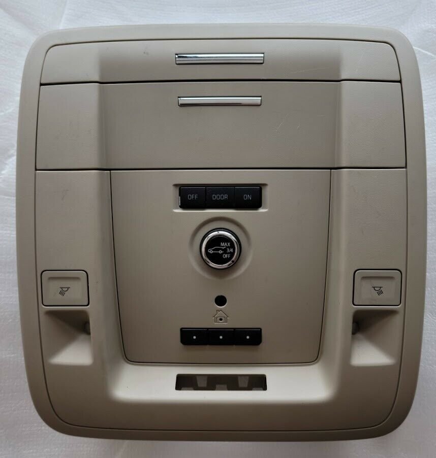 GM SUV tan overhead roof console w/ HomeLink door opener, liftgate knob, lights