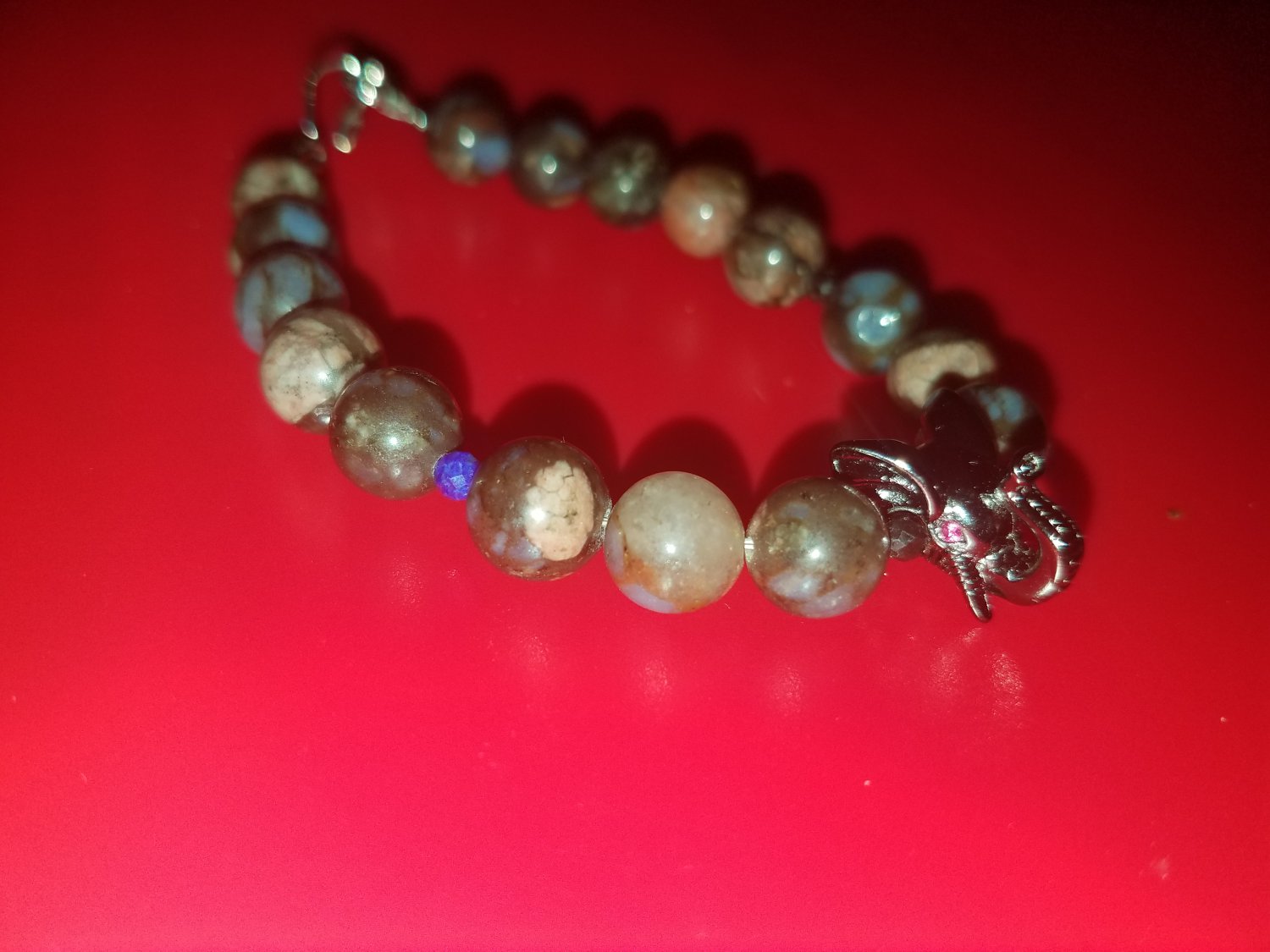 Blue/Brown African Opal Elephant Bracelet