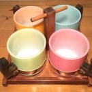 Set of 4 SIESTA WARE TEA COFFEE MUGS CUPS pastel/milk Glass/wood handles & caddy