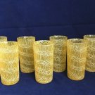 Set Of 7 YELLOW SPAGHETTI STRING SPLATTER 12 oz DRINKING GLASS TUMBLER kitchen