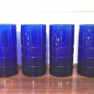 Anchor Hocking Set Of 4 Tartan Cobalt Blue Tall Glasses Tumblers Iced Teas 6 1/4