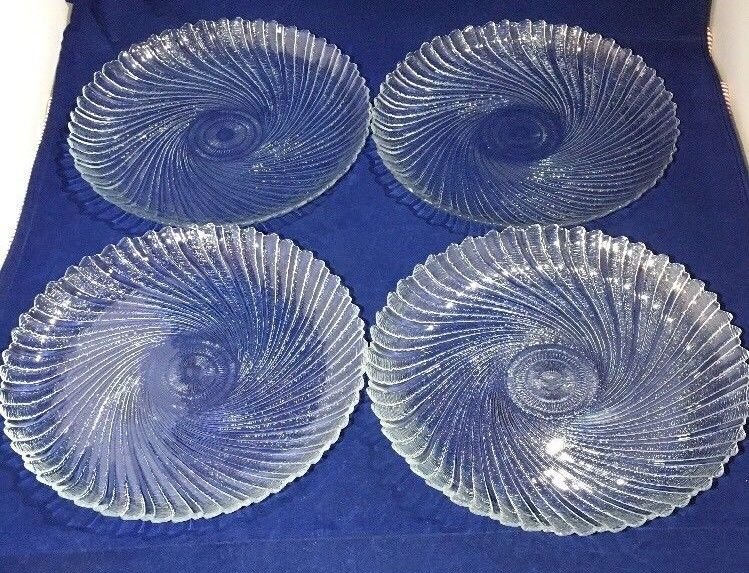 Set 4 Arcoroc USA Seabreeze Swirl Clear Glass Large 10" Dinner Server