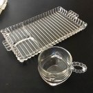 Hazel Atlas Orchard Snack set Candlewick/Boopie Ribbed Clear Glass Tray W/cup