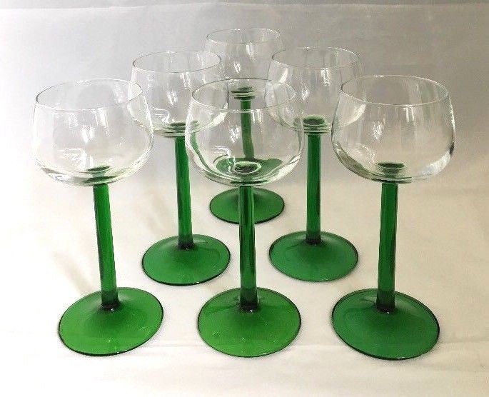 Serves 6 Luminarc/Durand Crystal Emerald Green Stem Wine Cordial ...