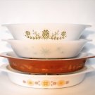 Pyrex/Glas bake Oval Divided Dish ,Town Country, Early Am. Green Wh/kitchenware