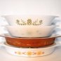 Pyrex/Glas bake Oval Divided Dish ,Town Country, Early Am. Green Wh/kitchenware