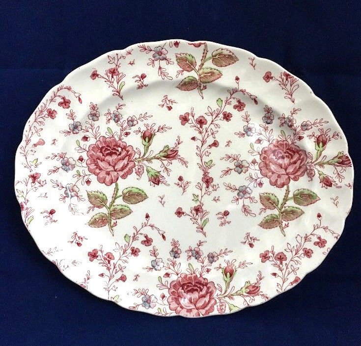 JOHNSON BROTHERS ROSE CHINTZ 12" OVAL SERVING PLATTER PLATE/ENGLAND