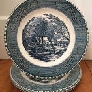 Lot 4 CURRIER IVES ROYAL CHINA COBALT BLUE DINNER PLATES THE OLD GRIST MILL