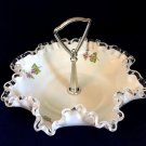 Fenton Silvercrest Violets In Snow Tidbit Candy Dish/bowl/ruffled edge/white/EUC