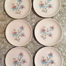 Steubenville Pottery/6 Fairlane Salad Dessert 7 1/4" Plate/ivory Pink Blue/USA