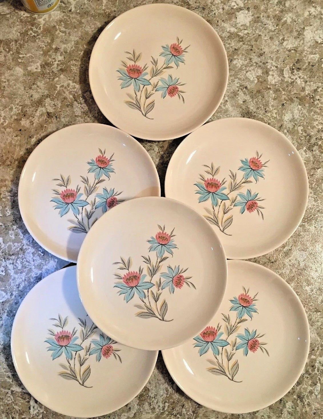 Steubenville Pottery/6 Fairlane Salad Dessert 7 1/4" Plate/ivory Pink