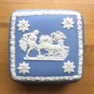Vintage Wedgwood Jasperware 4" Trinket Jewelry Coin Box W/lid..White Blue relief