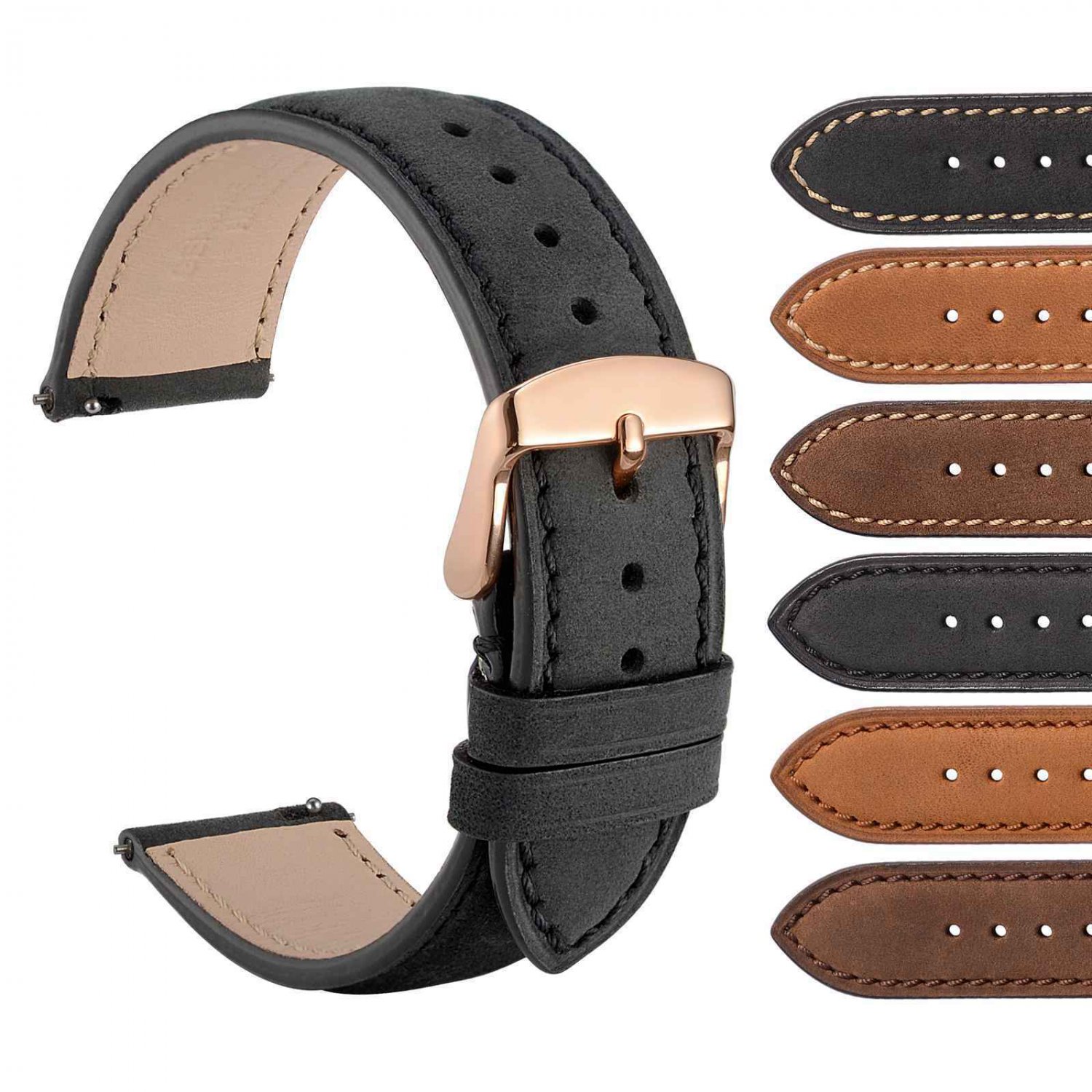 18mm,20mm,22mm Leather Watch Band WOCCI Quick Release Strap Rose