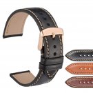 WOCCI 18mm,20mm,22mm Italy Full Grain Leather Sports Watch Band,Rose Gold Buckle