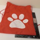 Orange Drawstring Cinch Bag White Paw Print Polyester Backpack 14x14