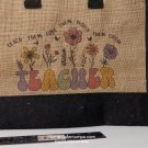 Teacher Appreciation Jute Tote Bag Burlap Floral Zippered Handbag 16x12" Teacher Appreciation Jute Tote Bag Burlap Floral Zippered Handbag 16x12"