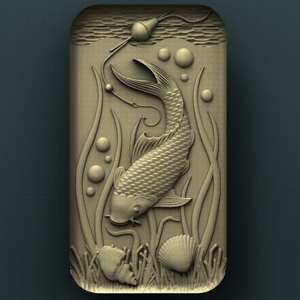 "The Salmon under Water" 3D STL Model Relief for CNC Router Aspir...