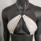 Gothic White Vinyl Vampira Cross Top Bra with Chain