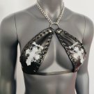 Gothic Black Vinyl Vampira Cross Sexy Top Bra with Chain